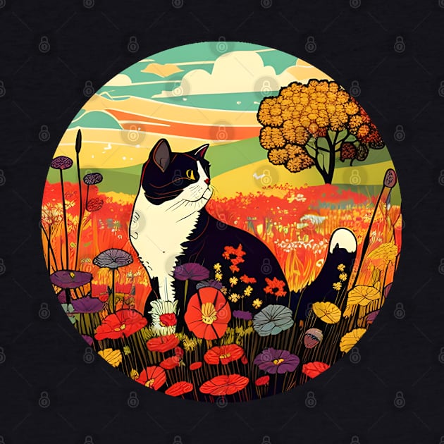 Cat Looking Sunset In The Meadow Filled Flower - Funny Cats by William Edward Husband